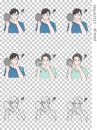 肌が気になり鏡を見る男性のイラストセット 131297991