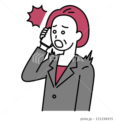 スマートフォンでの通話で驚く中年のスーツの女性 131298435