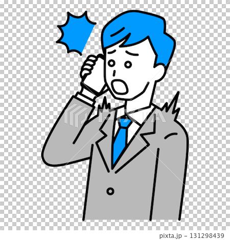 一名西裝革履的男子被智慧型手機上的來電嚇了一跳 一名西裝革履的男子被智慧型手機上的來電嚇了一跳 131298439