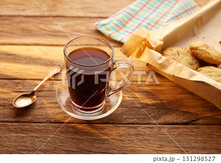 Coffee with cookies biscuits homemade vintage wood 131298527