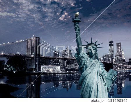 Liberty Statue and Brooklyn bridge New York Liberty Statue and Brooklyn bridge New York 131298545