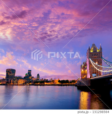 London Tower Bridge sunset on Thames river London Tower Bridge sunset on Thames river 131298564