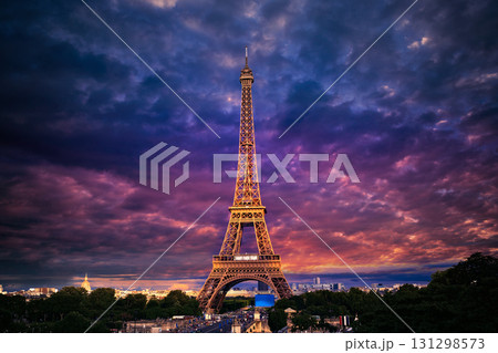 Eiffel tower at sunset Paris France 131298573