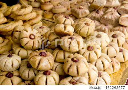 arab sweet pastries cakes stacked bakery 131298677