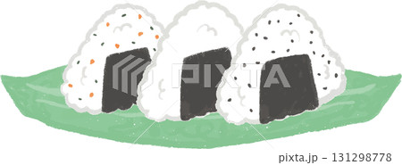 笹の葉にのった3種類のおにぎりセット 131298778