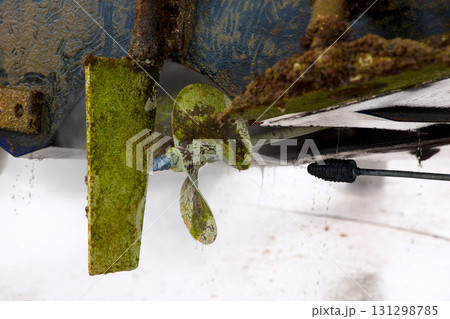 Boat stern hull and propeller pressure water cleaning Boat stern hull and propeller pressure water cleaning 131298785