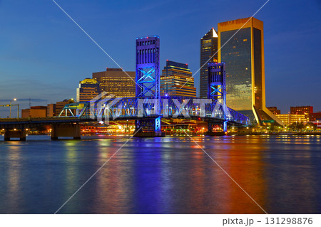 Jacksonville skyline sunset river in Florida 131298876