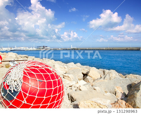 fishing buoy with net in formentera port fishing buoy with net in formentera port 131298963
