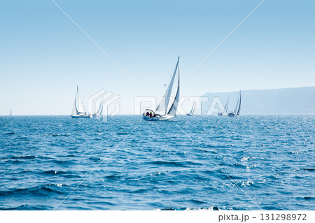 boats sail regatta with sailboats in mediterranean 131298972