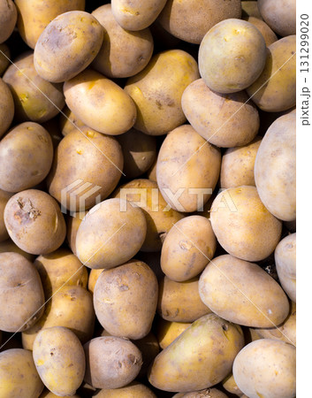Brown potatoes pattern in a market display 131299020