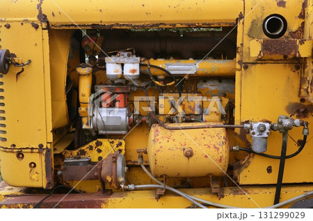 Diesel yellow tractor truck engine detail Diesel yellow tractor truck engine detail 131299029