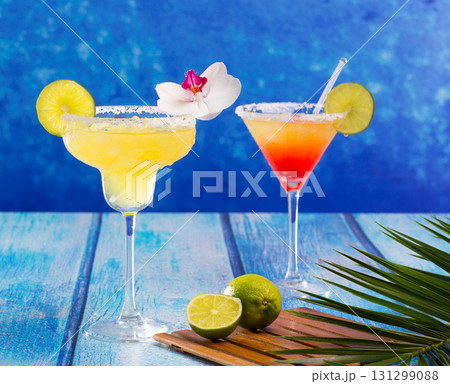 Cocktails Margarita and sex on the beach in Caribbean Mexico 131299088