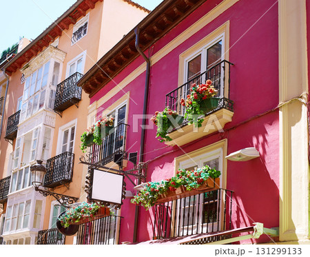 Burgos downtown colorful facades in Castilla Spain 131299133