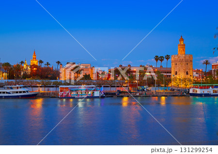 Seville sunset skyline torre del Oro and Giralda 131299254