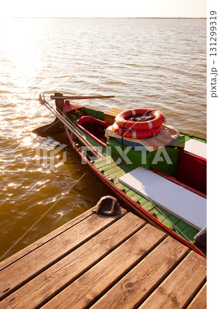 Albufera lake traditional boats in Valencia 131299319