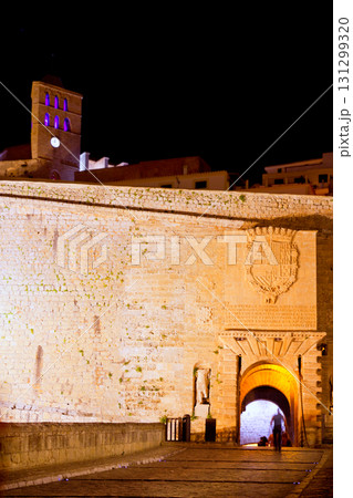 Ibiza castle night lights with fort main door 131299320