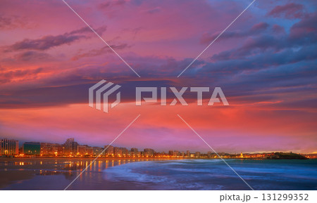Gijon skyline sunset in San Lorenzo beach Asturias 131299352