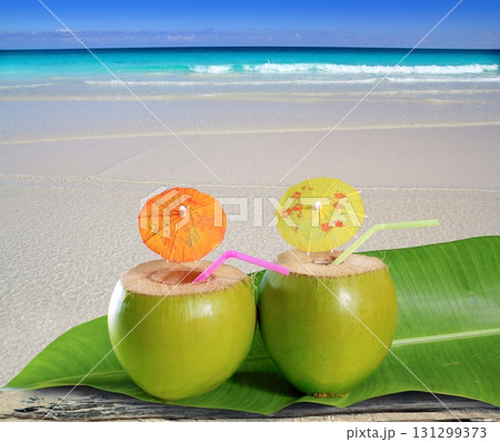 fresh tender green coconuts straw beach cocktails 131299373