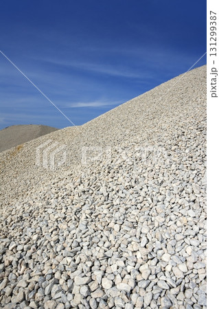 gravel gray mound quarry stock blue sky rolling stones 131299387