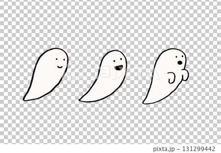 ハロウィン/ハロウィーン素材　並んで飛んでいる愉快なゴースト/お化けたち 131299442