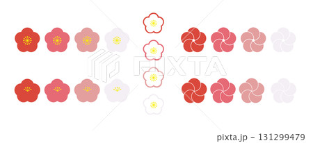 年賀状素材/シンプルな梅のイラスト素材セット 131299479