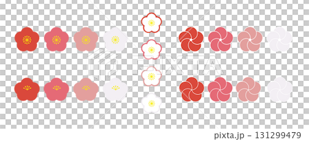 年賀状素材/シンプルな梅のイラスト素材セット 131299479