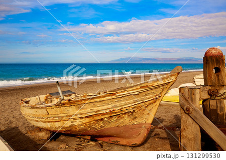 Almeria Cabo de Gata beached boats in the beach 131299530