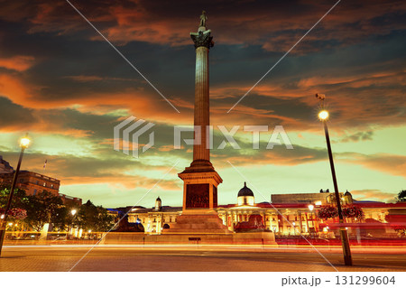 London Trafalgar Square sunset Nelson column London Trafalgar Square sunset Nelson column 131299604