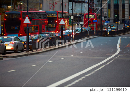 London financial district traffic at sunset 131299610