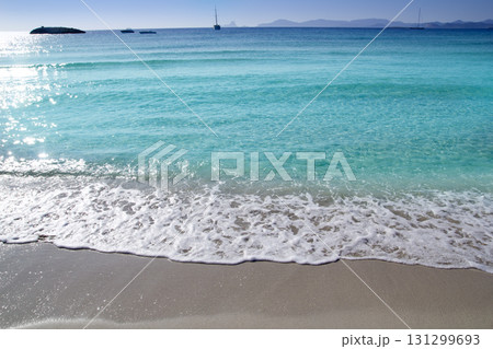 anchor boats in horizon Illetas beach formentera 131299693