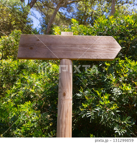 Wooden track road sign in Mediterranean Wooden track road sign in Mediterranean 131299859