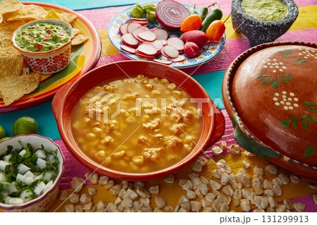 Green Pozole verde with blanco mote corn Green Pozole verde with blanco mote corn 131299913