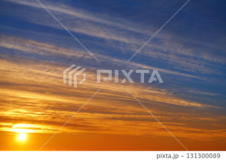 Sunset clouds sky in orange and blue 131300089