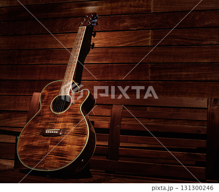 acoustic brown guitar in wooden stripes acoustic brown guitar in wooden stripes 131300246