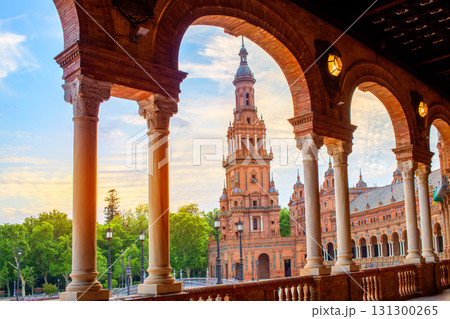 Seville Plaza de Espana sunset Andalusian Sevilla Seville Plaza de Espana sunset Andalusian Sevilla 131300265