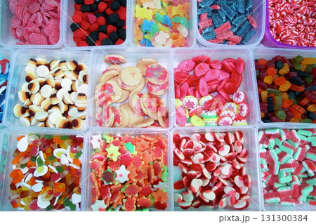 candy colorful sweets jelly in boxes pattern 131300384