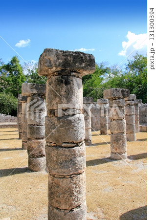 Columns Mayan Chichen Itza Mexico ruins in rows 131300394