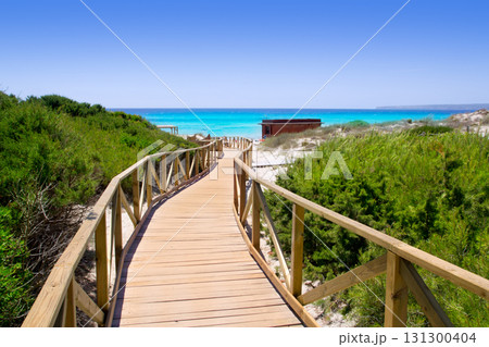 Formentera migjorn Els Arenals beach walkway Formentera migjorn Els Arenals beach walkway 131300404