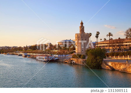 Seville sunset skyline torre del Oro in Sevilla 131300511