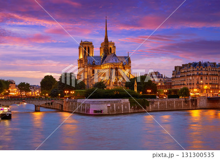 Notre Dame cathedral Paris sunset at Seine Notre Dame cathedral Paris sunset at Seine 131300535