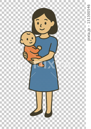 育児をする女性のピクトグラム(シンプルイラスト) 131300546