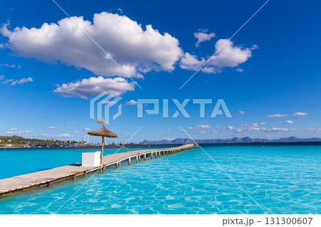 Mallorca Platja de Alcudia beach pier in Majorca Mallorca Platja de Alcudia beach pier in Majorca 131300607