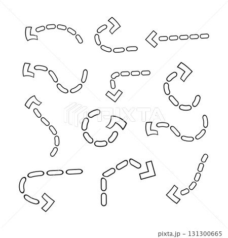 Set of Curved and Straight Dashed Arrows Vector Illustration. A collection of dashed arrows in various curved, circular and straight directions. 131300665