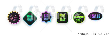 Wobblers Supermarket promotional isolated on background.Special offer price tag. Realistic wobbler template for shelf advertising. Sale or discount label with ad text. Vector Wobblers Supermarket promotional isolated on background.Special offer price tag. Realistic wobbler template for shelf advertising. Sale or discount label with ad text. Vector 131300742