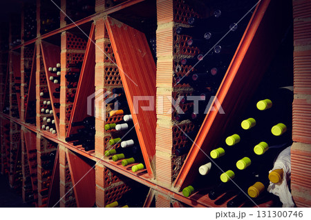 Wine Cellar from Mediterranean with bottles Wine Cellar from Mediterranean with bottles 131300746