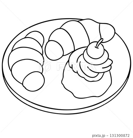 Outline Croissants and Dessert on Plate Transparent PNG 131300872