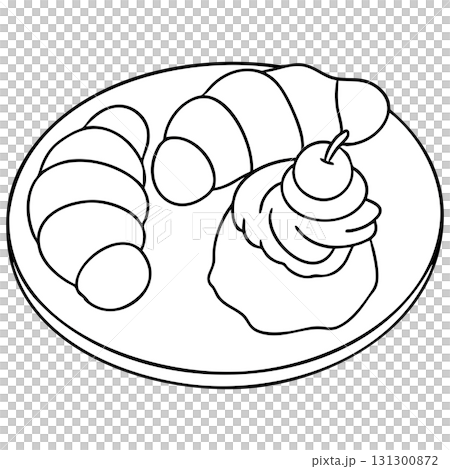 Outline Croissants and Dessert on Plate Transparent PNG 131300872