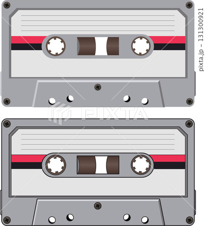 Retro cassette tape white colored flat vector illustration 131300921