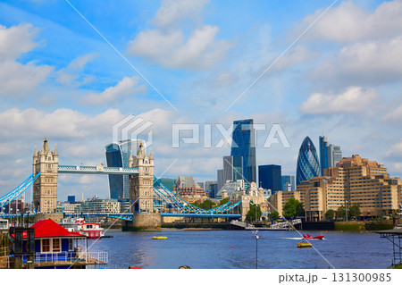 London Tower Bridge sunset on Thames river 131300985