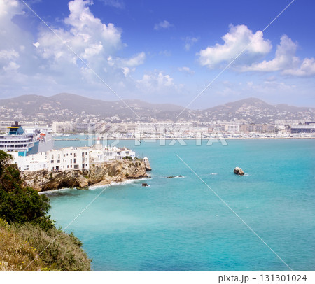 Ibiza city white island from up castle aerial Ibiza city white island from up castle aerial 131301024